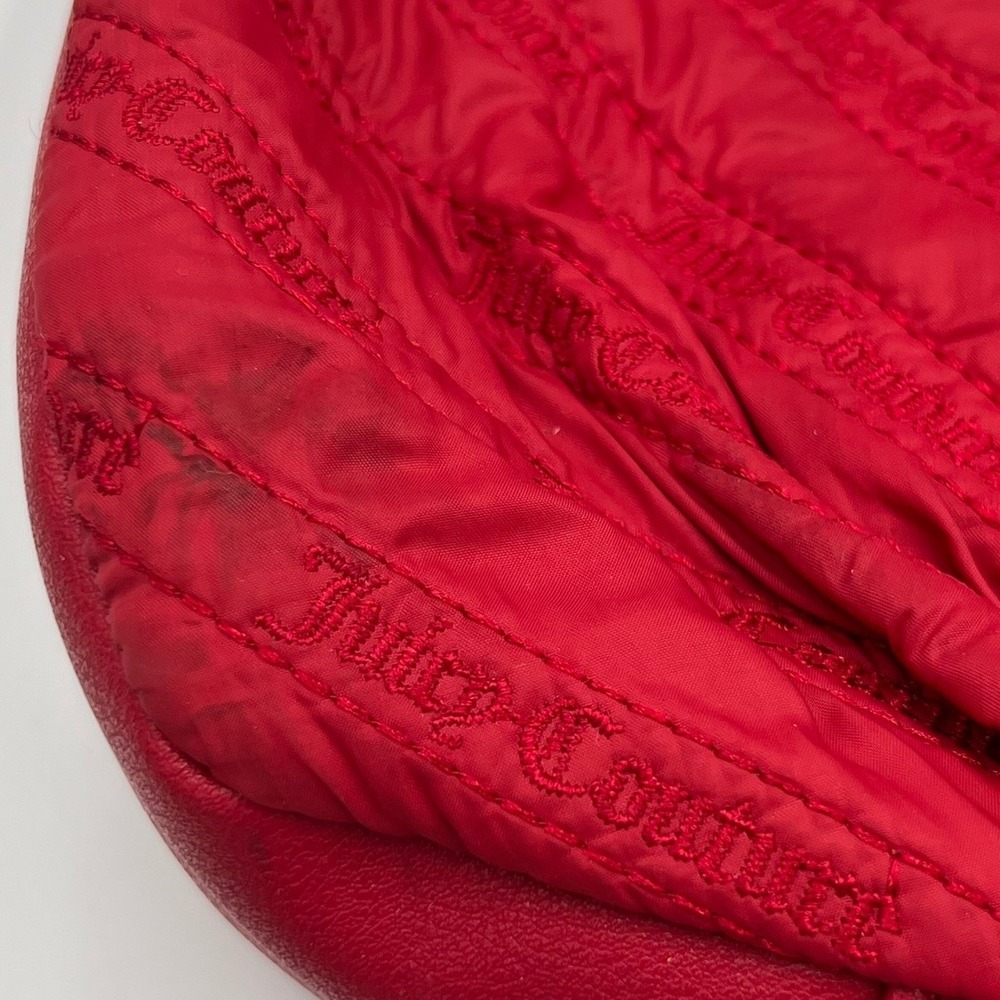 Juicy Couture Satchel Bag Women Large Red Good Quilted Nylon Crossbody Key Charm - Picture 6 of 11